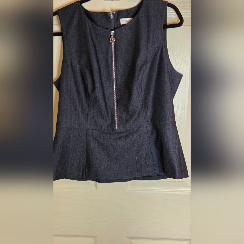 Calvin Klein 12 Black 1/2 Zipper Striped Front&Back Slvless Lined Women's Top